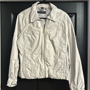 Cream colored Pamela McCoy Leather Moto Jacket